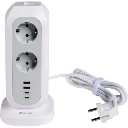 Verbatim Torre de Alimentación EUPT-01 con 11 Tomas CA, 2 USB-C y 2 USB-A, Blanco Verbatim Torre de Alimentación EUPT-01 con 11 Tomas CA, 2 USB-C y 2 USB-A, Blanco